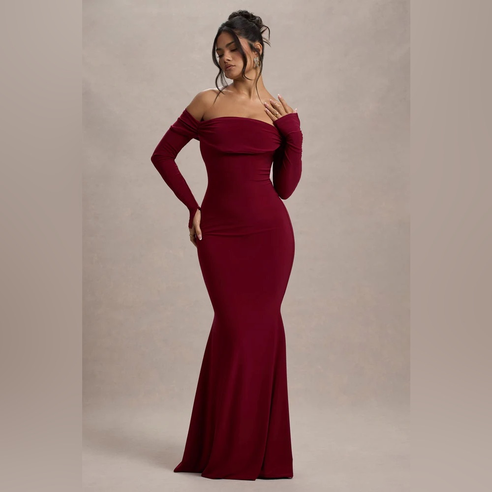 NWT AMAIA Berry Bardot Long-Sleeve Maxi Dress - Picture 3 of 3